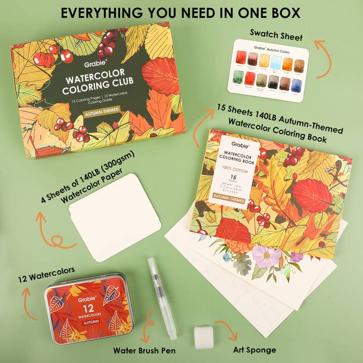 Grabie - Wholesale Coloring & Activity Book - Kids & Baby - Autumn-Themed Watercolor Coloring Club Box2
