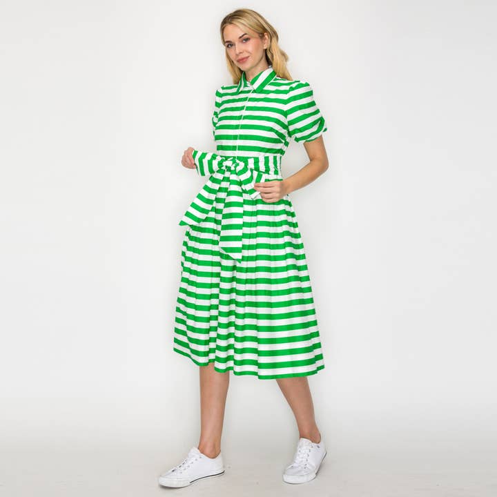 Abito Midi a Righe Verde Fortunato - LWD3042 per la vendita all'ingrosso da parte di LoveWednesday