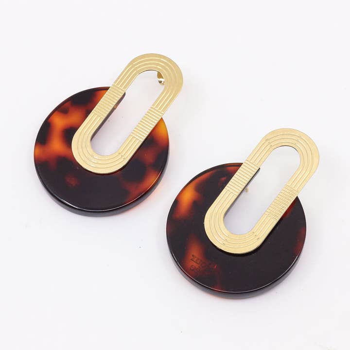 ERIN Brown retro acetate graphic earrings for wholesale by Bonjour Aimée
