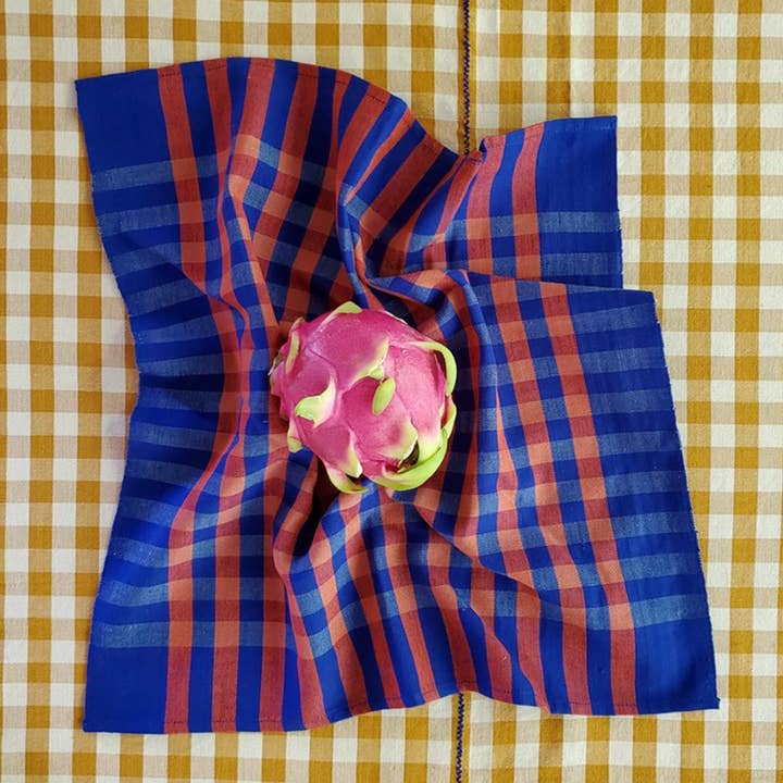 All Roads - Wholesale Dinner & Cloth Napkin - Grid Napkin Pair - Cobalt