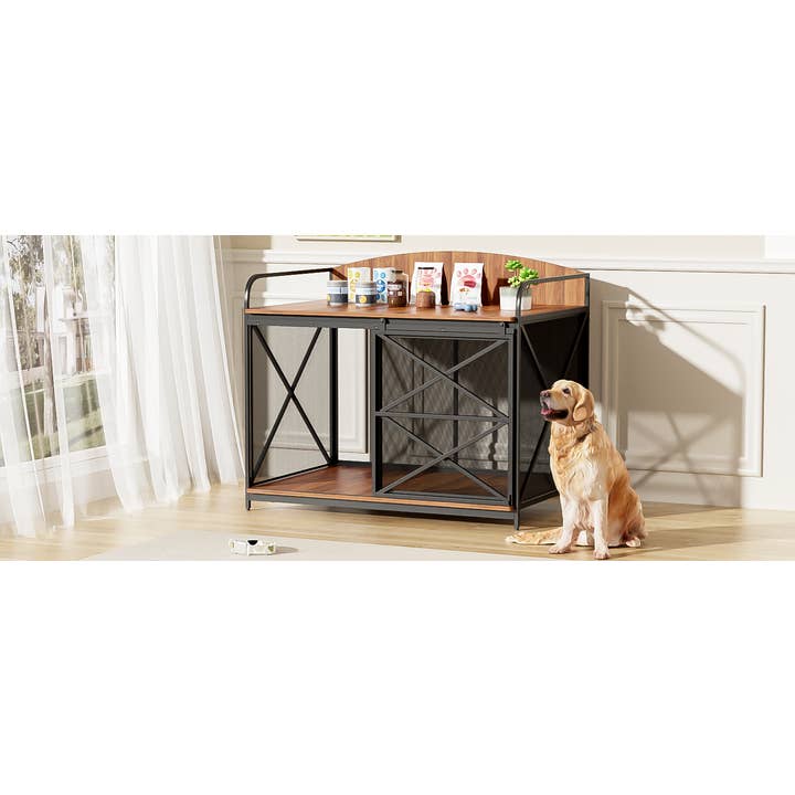Brown Heavy Duty Large Wooden Dog Crate End Table, Farmhouse Style for wholesale on Faire