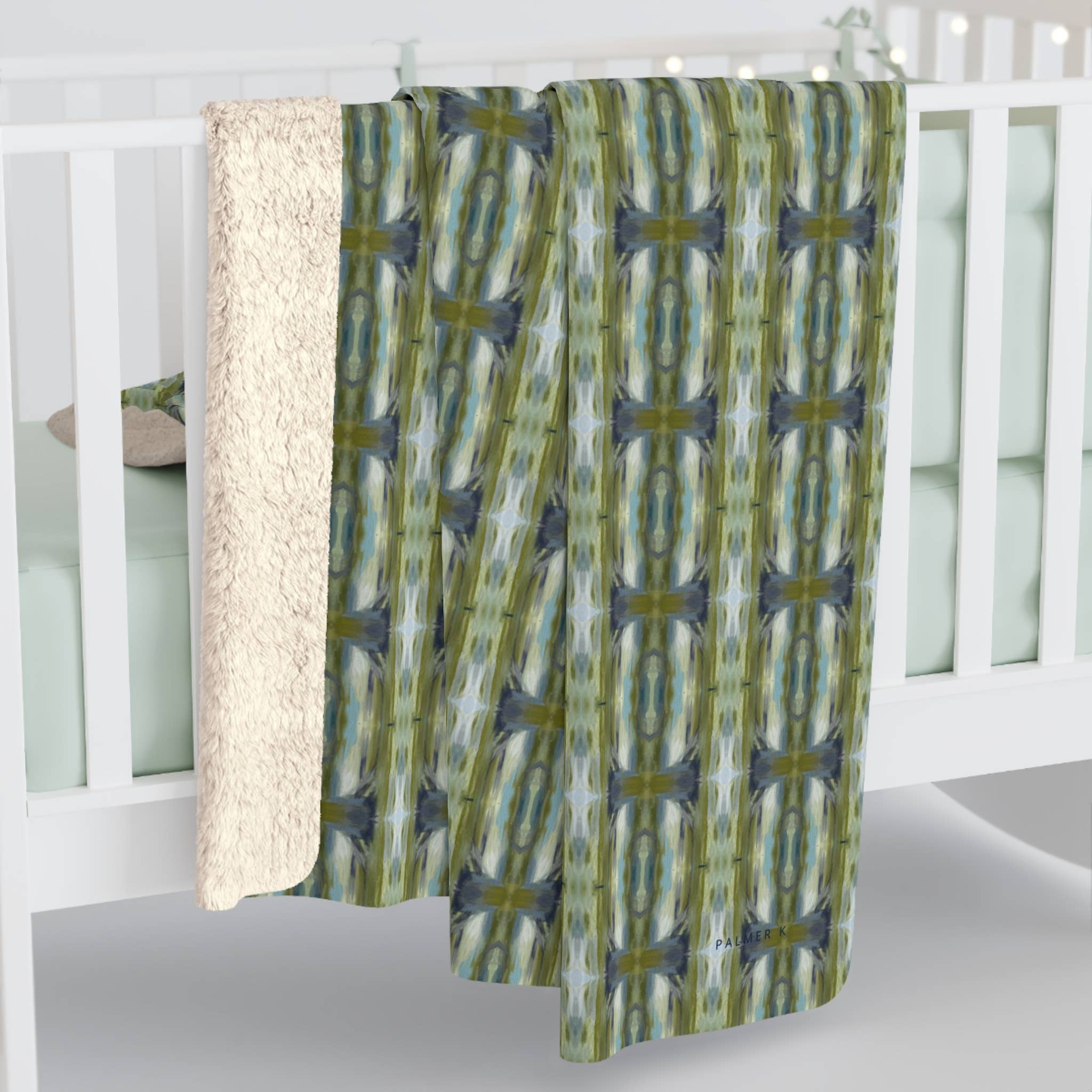 PALMER K Designs - Wholesale Throw Blanket - Sherpa Throw / Blanket: Green / Blue Geometric (TO/P10)1