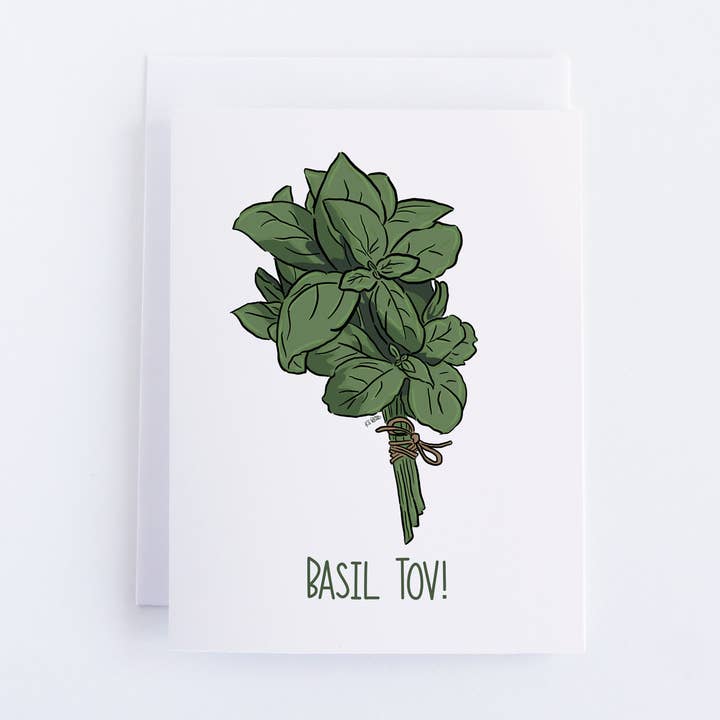 Basil Tov! Greeting Card for wholesale by Bean Horse Car Designs