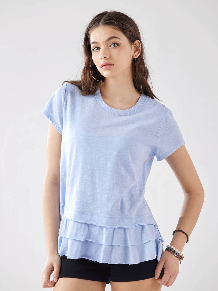 Plus Laag Ruches Zoom Korte Mouw Katoenen T-shirt - INT1028P_ voor wholesale door noflik