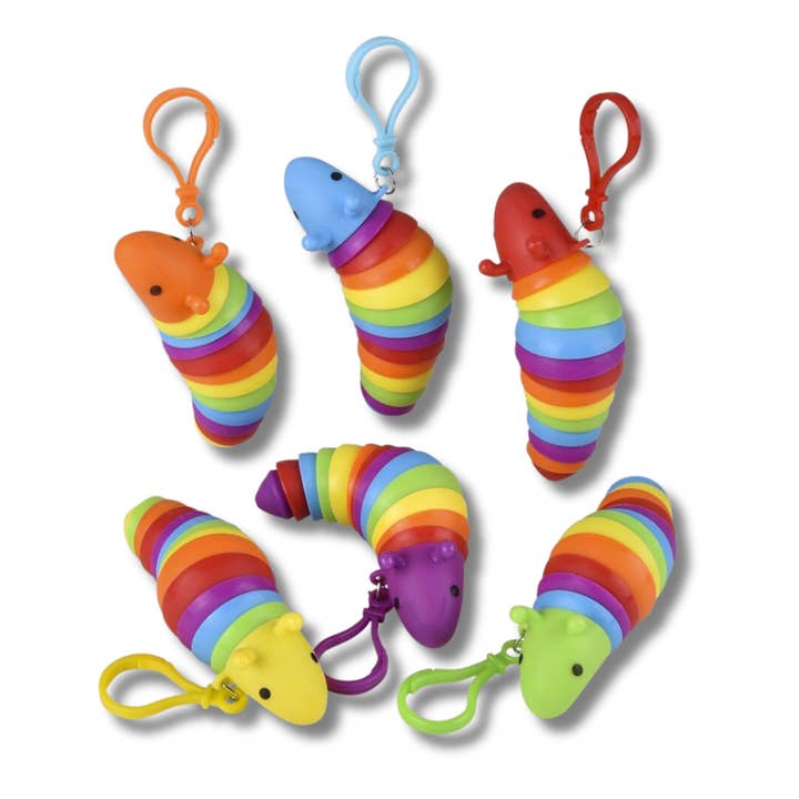PR GROUPS LLC - Wholesale Fidget Toy - Kids - Sensory Wiggle Caterpillar Clip On Keychain - Assorted1