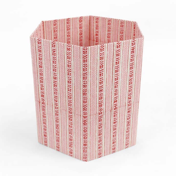 HEXAGON COLLAPSIBLE BASKET - HOLIDAY EDIT FLORAL STRIPE RED for wholesale by Craft Boat