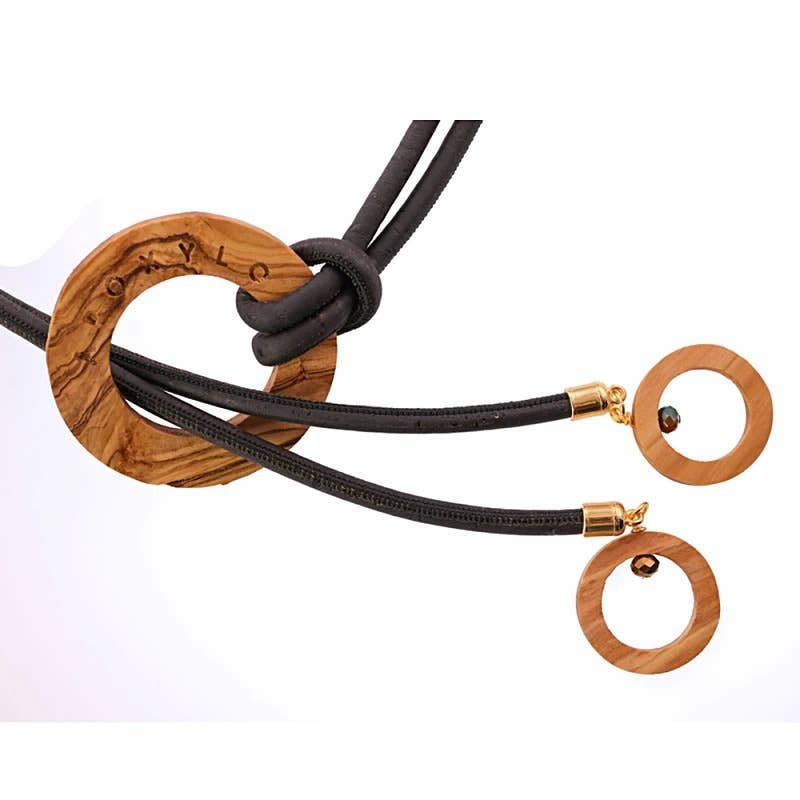 Ifiwear - Venta al por mayor Collares con colgantes/abalorios - Collar Cordón Corcho Negro Balance Natural en Color Negro2