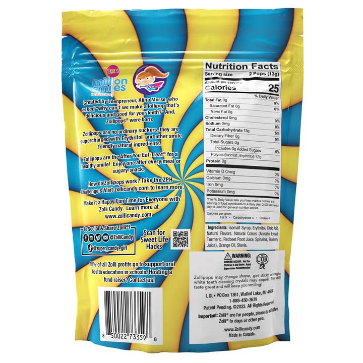 Zolli Candy, The Clean Teeth Candy – Engroshandel Slikkepinde – Zollipops Sukkerfri Lemonade & Blå Hindbær Swirl 147g3