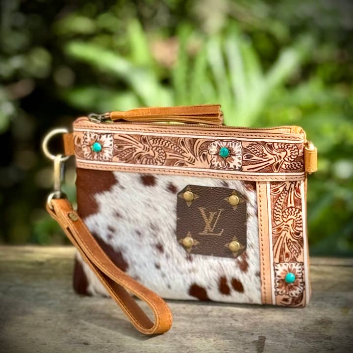 Southern Junkie Gypsy Boutique - Wholesale Crossbody Bag - Women's - Upcycled LV Cowhide Leather Wristlet Crossbody Bag Western 5
