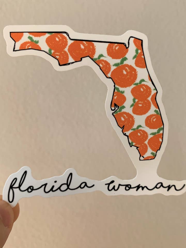 Adesivo impermeabile in vinile con contorno di arance della Florida Woman State Outline per la vendita all'ingrosso da parte di Frankie Blue