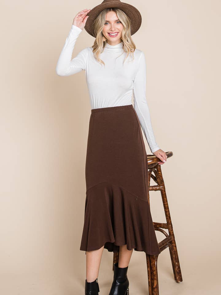 Brown ETS-418 Solid French Terry Mermaid Skirt for wholesale on Faire0