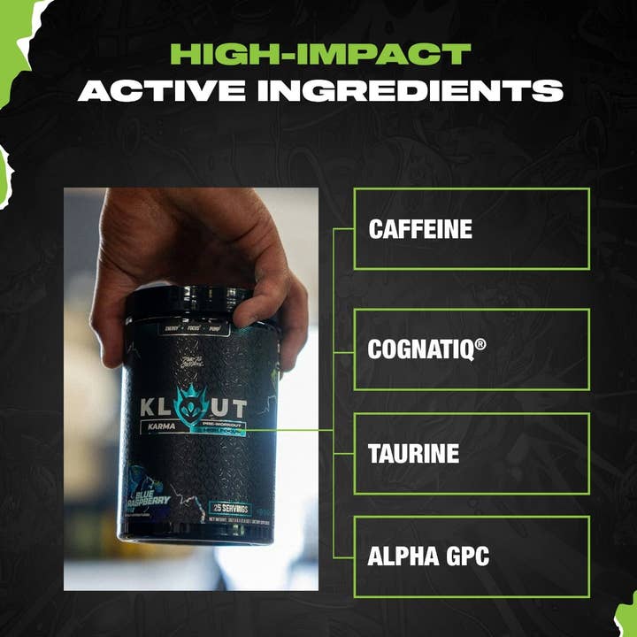 Klout Pwr - Wholesale Protein/Superfood Powder - KARMA: Medium-Stim Pre-Workout