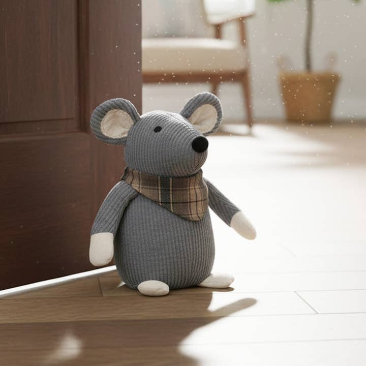 Evideco French Home Goods - Wholesale Door Stop - Mouse Door Stop 2.3lb - Gray Corduroy Fabric1