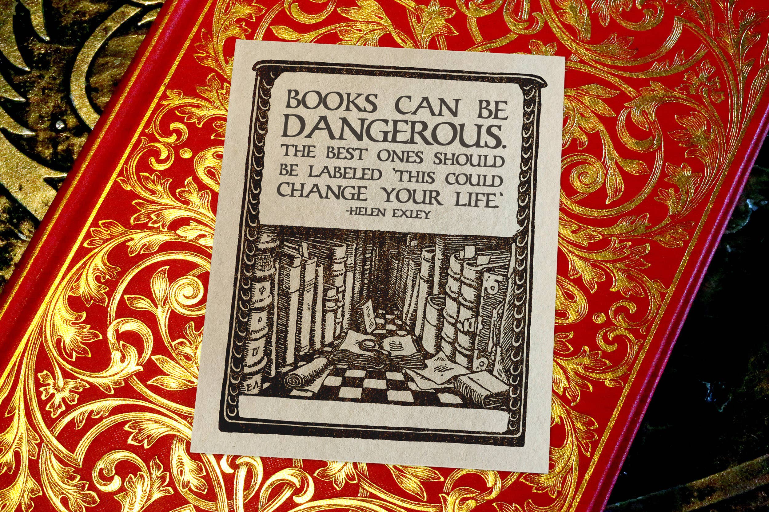 Ebon et Noir LLC - Wholesale Book Plate - Books Can Be Dangerous, Gummed Paper Ex Libris Bookplates0