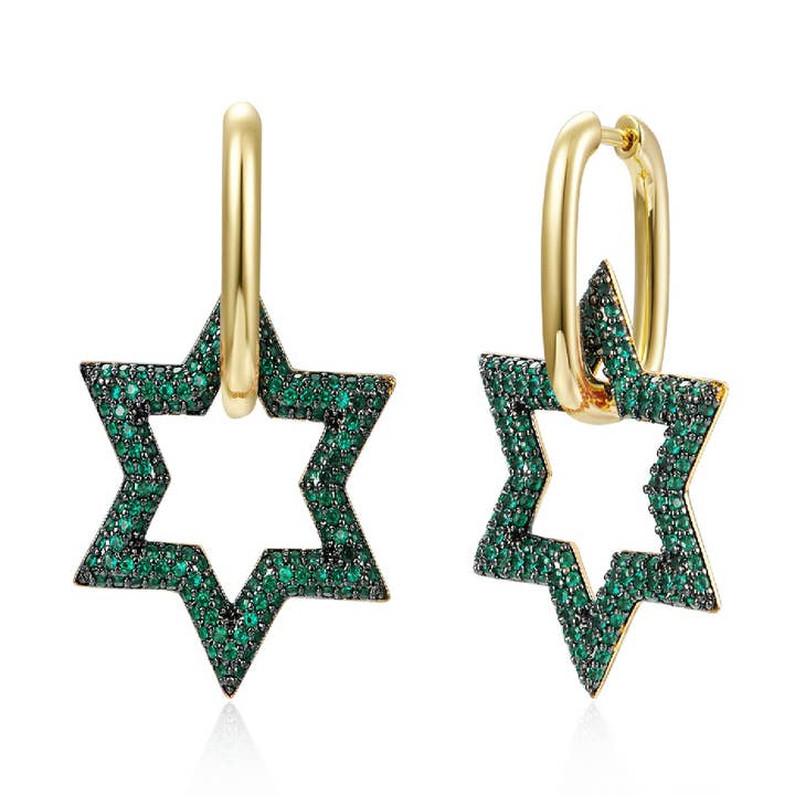 Orecchini lunghi/cerchio con zirconi verdi - stella 24m per la vendita all'ingrosso da parte di Buganto