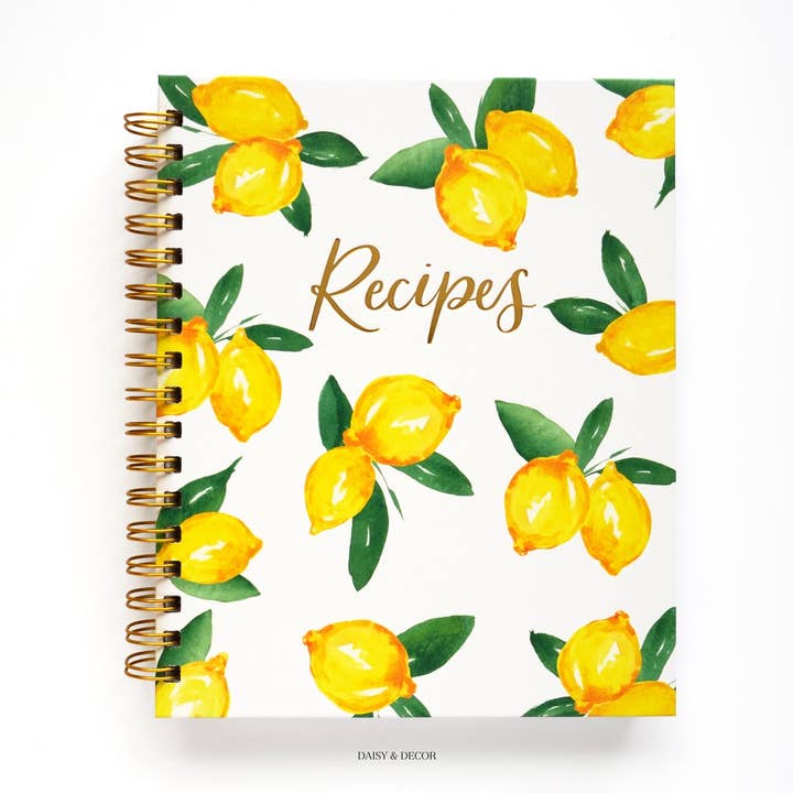 Hardcover Lemon Print Recipe Journal Book with Tabs for wholesale by Daisy and Decor