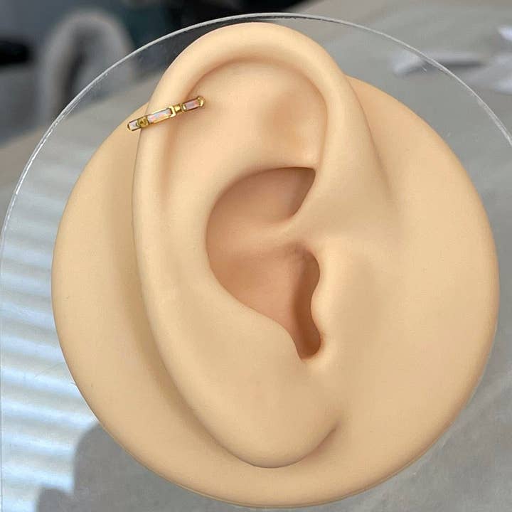 Elara Body Jewelry - Wholesale Single Earring - Gold Opal Conch or Helix Earring (16G | 8mm or 10mm | Titanium | Several Color Options)8
