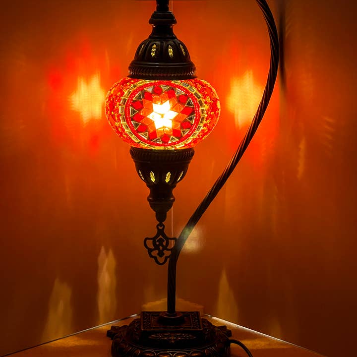 Gypsy Soul - Wholesale Accent/Desk Lamp - Swan Neck Mosaic Turkish Lamp 6" Glass Globe - 6 Lamps