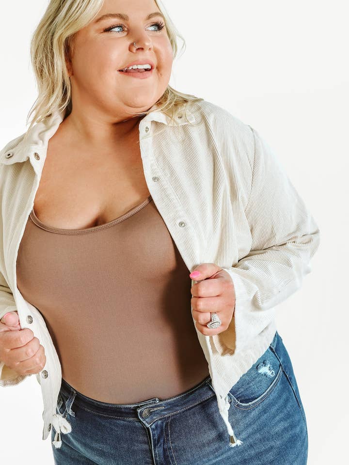 Sweet Loyalty | Beige Corduroy Shacket L-6X for wholesale by Glitzy Girlz