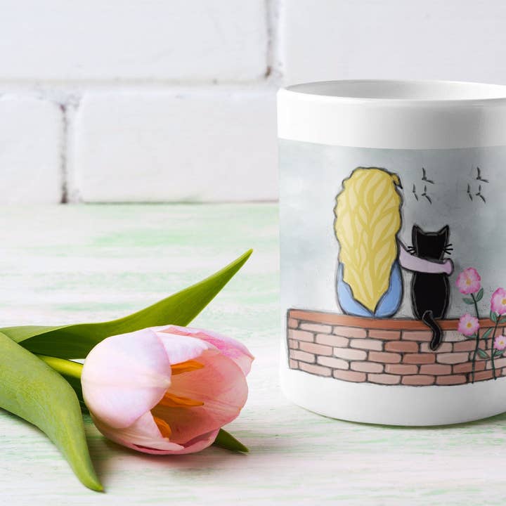 Gepersonaliseerde mok met vrouw en kat voor wholesale door Luldesign