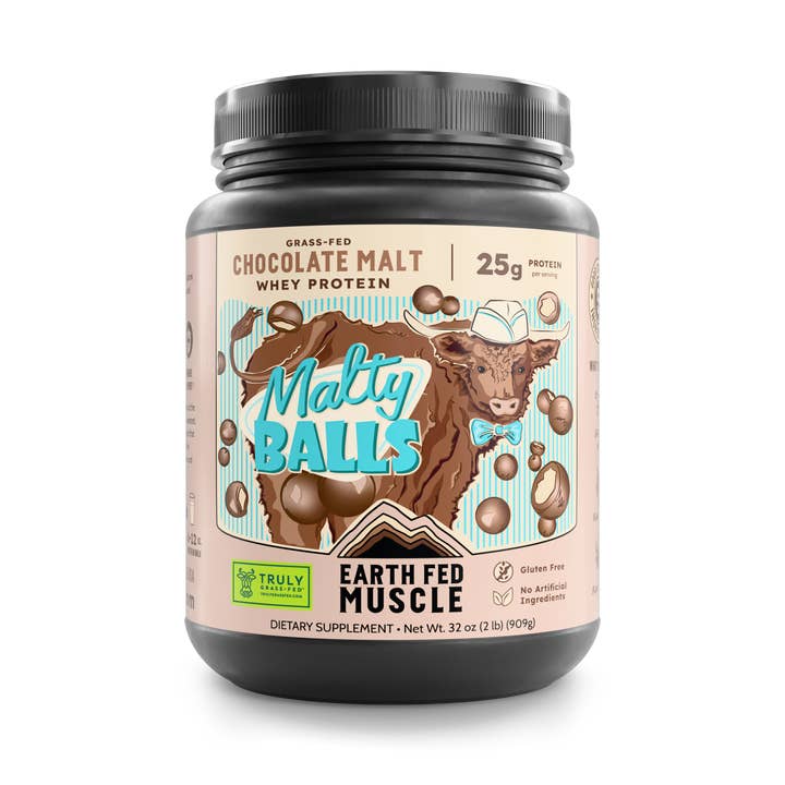 SEASONAL FLAVOR: Malty Balls Chocolate Malt Grass-Fed Whey Protein for wholesale by Earth Fed Muscle