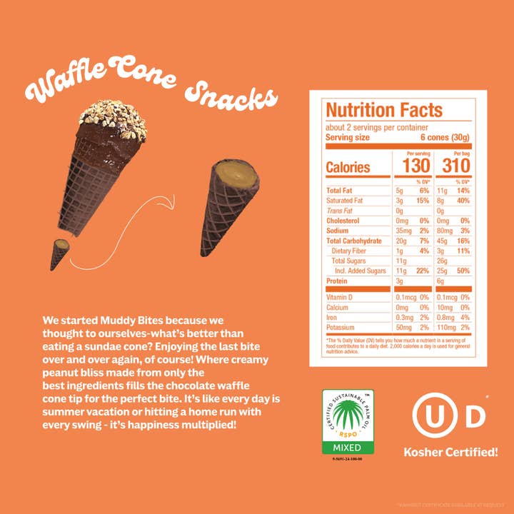 Muddy Bites - Wholesale Cookie - Peanut Butter Chocolate Waffle Cone Snacks
