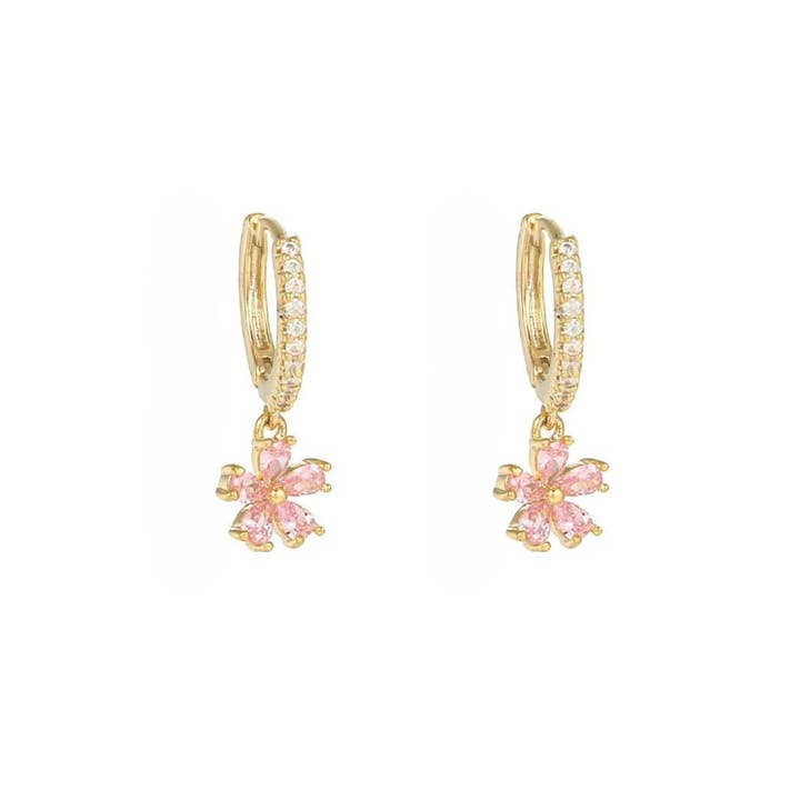 Pink sparkling flower earrings for wholesale by Rosies