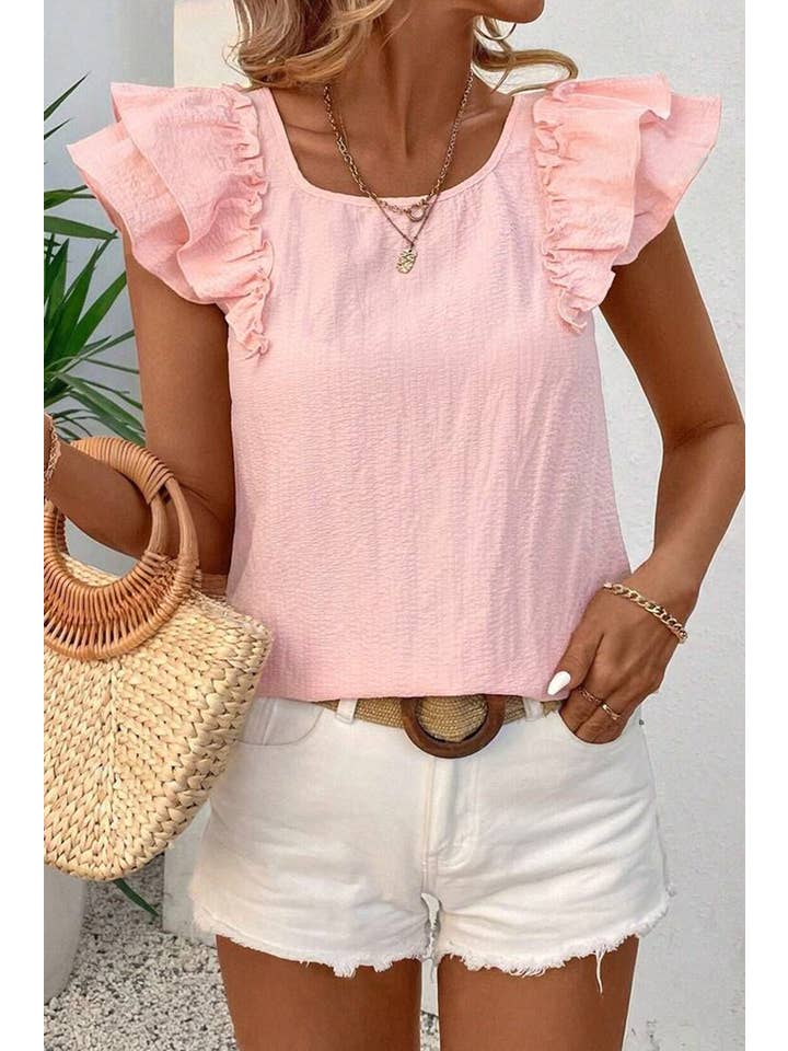 Our Home to Yours Candles & Gifts - Wholesale Blouse - Women's - Gossamer Pink Textured Bow Knot Butterfly Sleeve Blouse