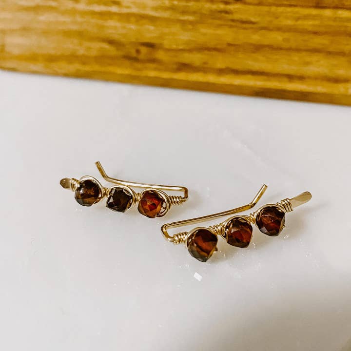 Derive Jewelry - Wholesale Ear Jackets/Climbers - Ember Glow Garnet Ear Climbers