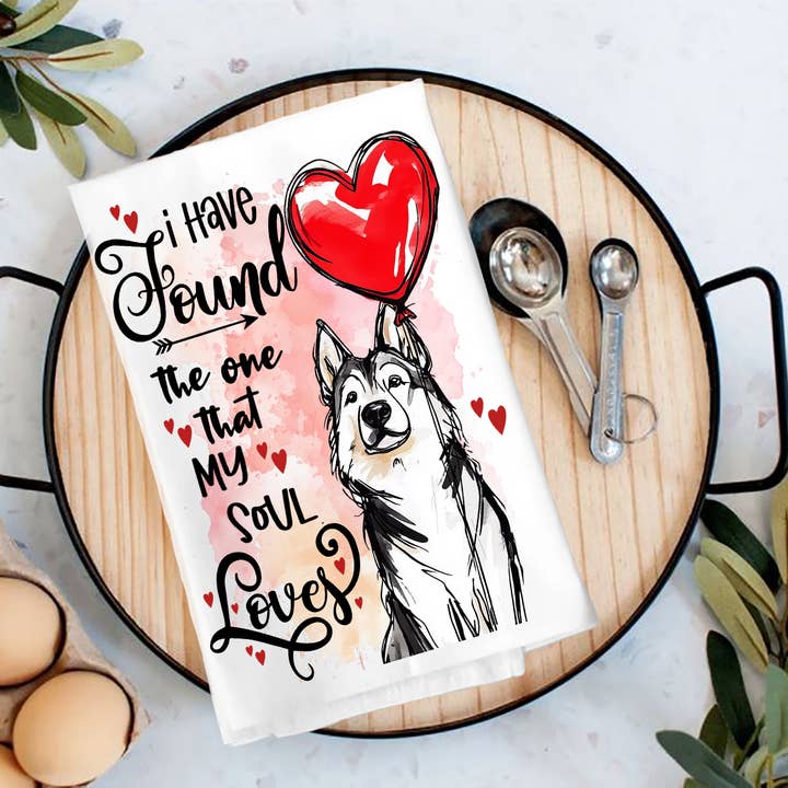Avery Lane Gifts - Vendita all'ingrosso Strofinacci - Asciugamano da cucina San Valentino amore trovato cane Husky