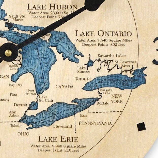 Sea & Soul Nautical Chart Art - Wholesale Muurklok - Great Lakes 3D Nautische kaart houten wandklok - 2 niveaus18
