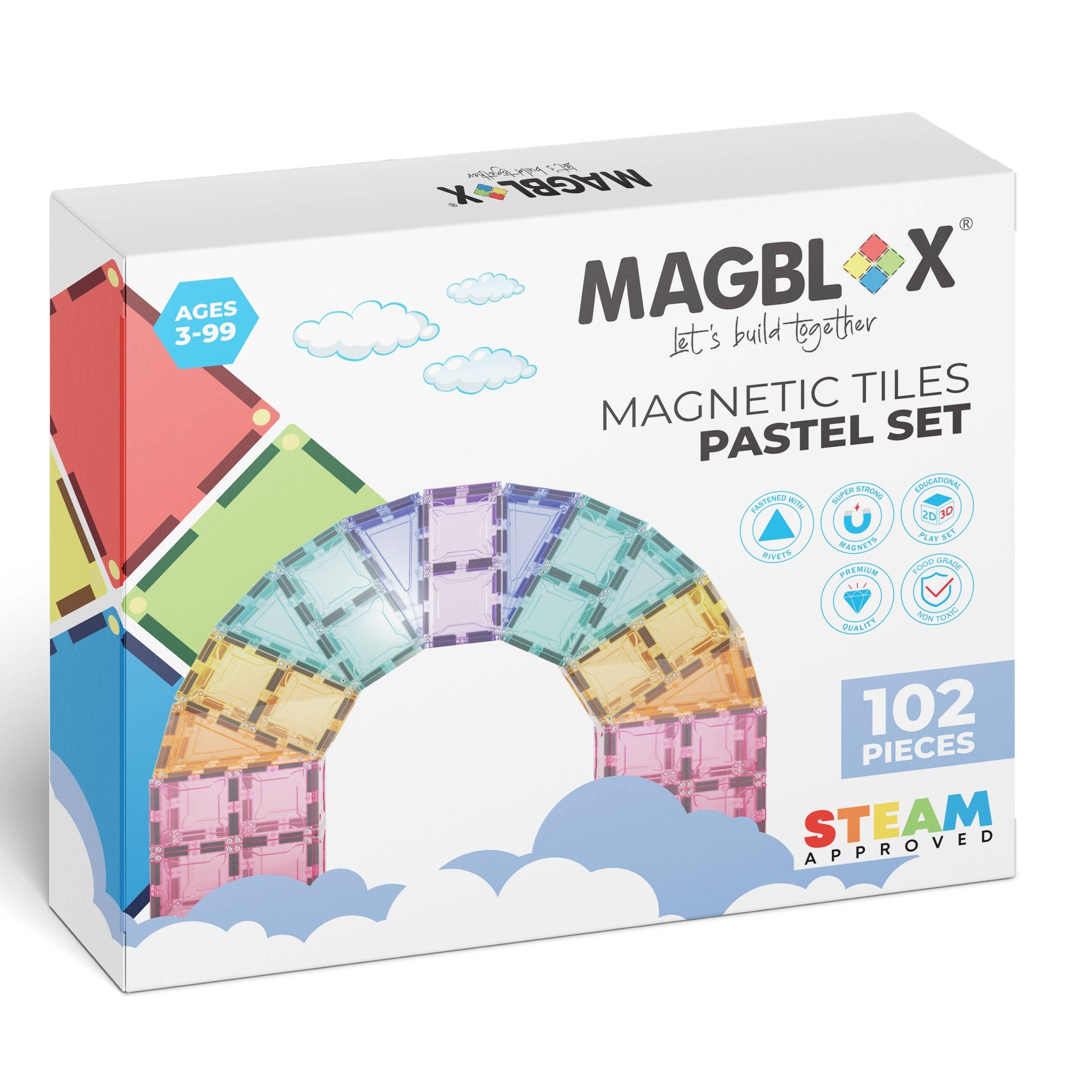 Play Planet - Wholesale Building Set - Kids - 102 Pieces Light Colors Pastel Set Magnetic Tiles | MAGBLOX®14