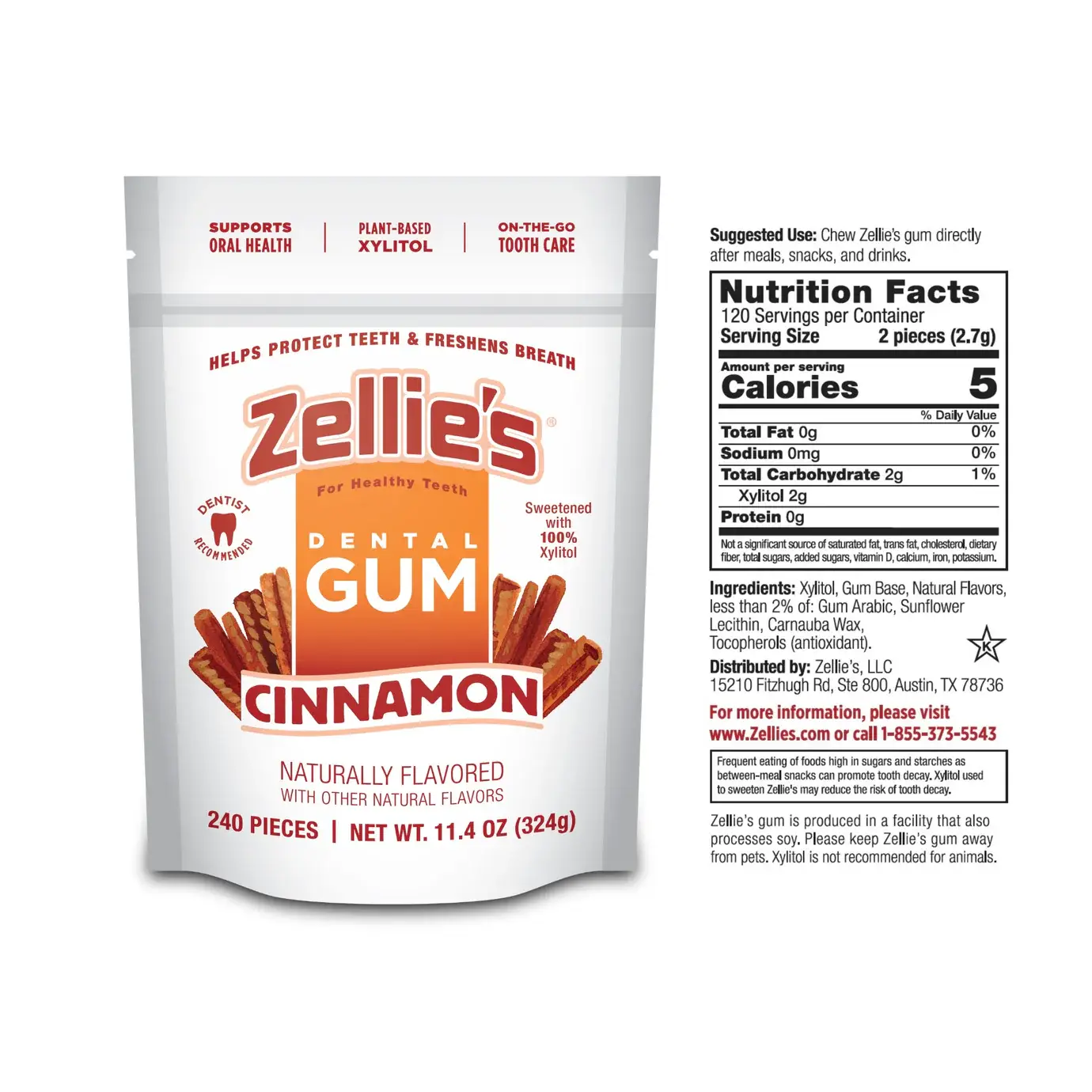 Zellie's - Wholesale Chewing Gum - Zellie's Xylitol Dental Gum - Cinnamon Gum 240ct Pouch1