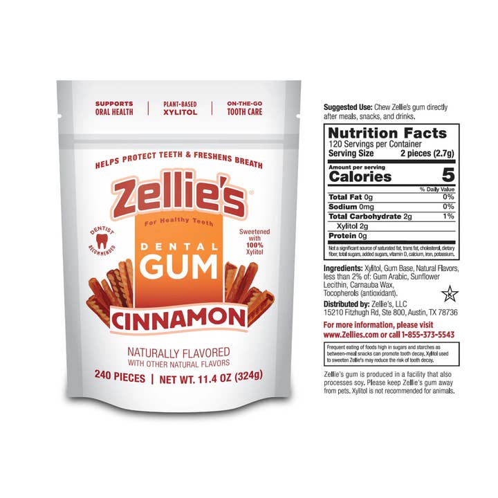 Zellie's - Wholesale Chewing Gum - Zellie's Xylitol Dental Gum - Cinnamon Gum 240ct Pouch1