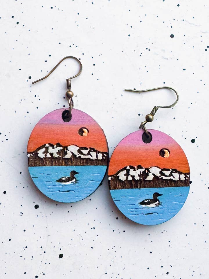 Brincos de Madeira Pôr do Sol Loon-Mountain por atacado de Ak Daisy Chain