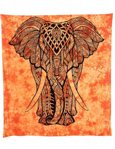 Orange Ethnic Elephant Print Bedspread for wholesale on Faire2