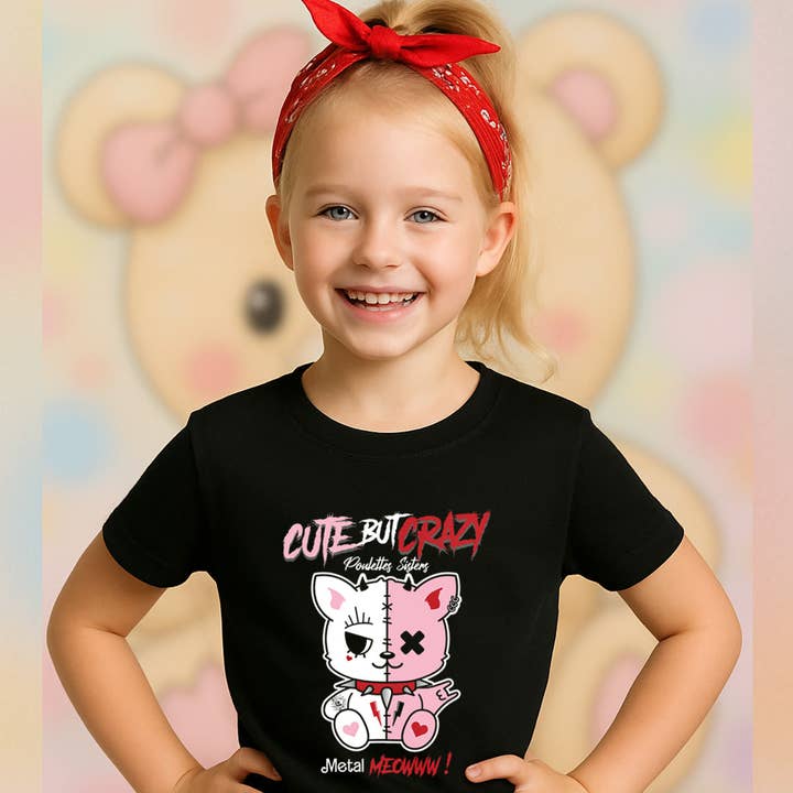 Children's T-shirt "Kawaii Metal Meow" Black for wholesale by Poulettes Sisters