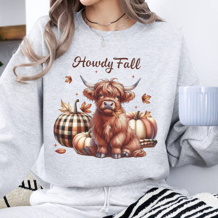 Highlands cow women's fall graphic sweatshirt, Pumpkin, Top for wholesale by ATTA TOOD LLC