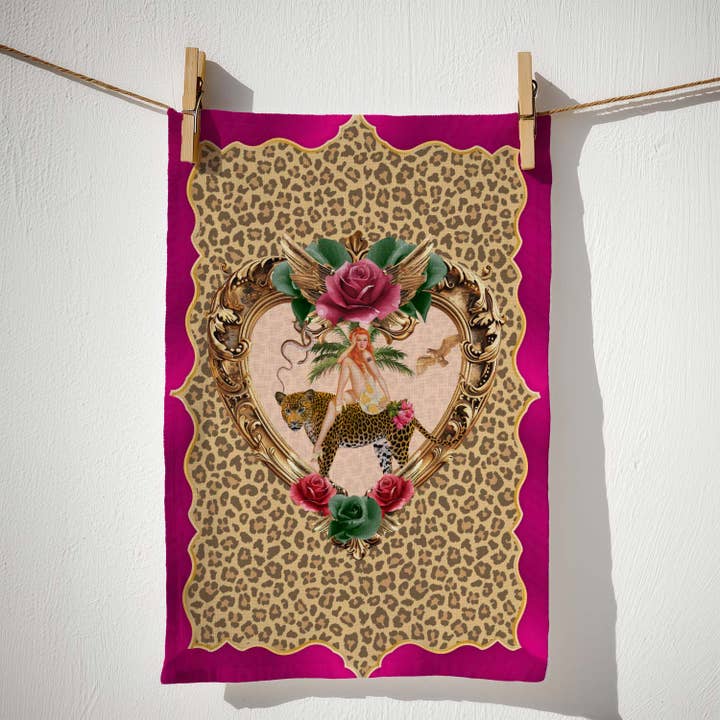 Queen K - Wholesale Tea towel - Tiger Rose Leopard Linen Tea Towel4