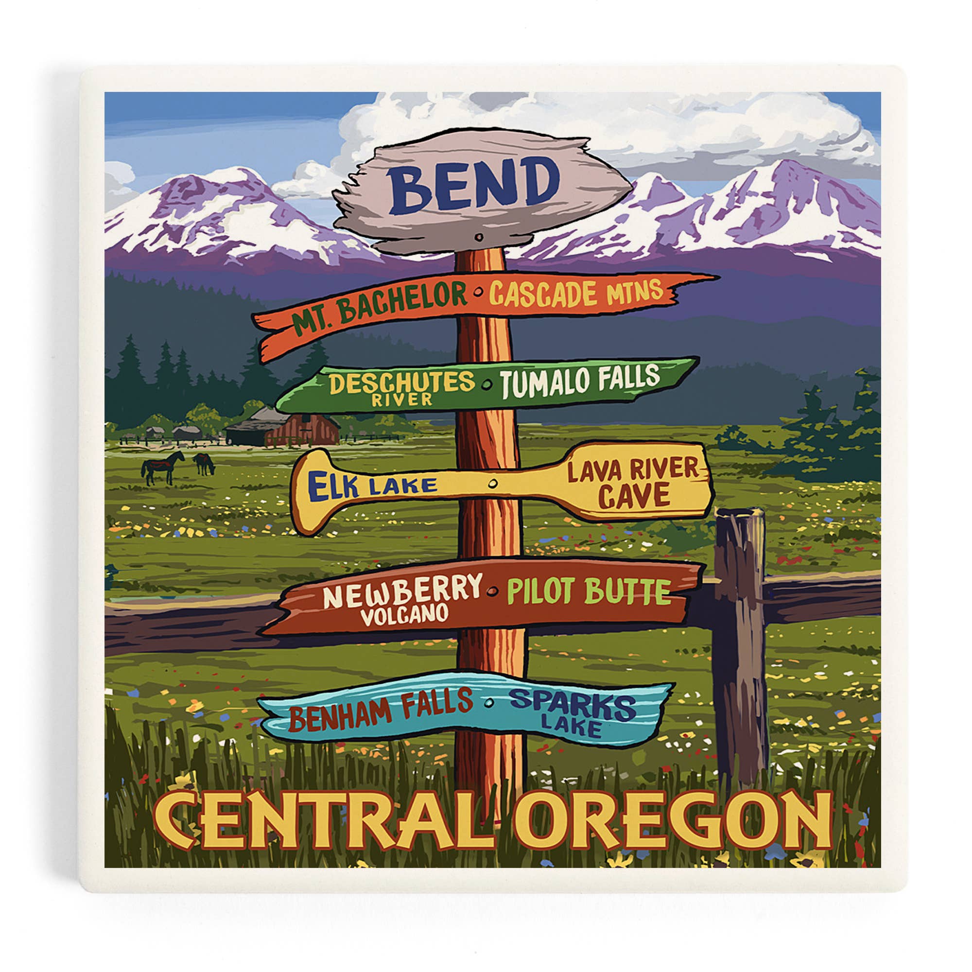 Lantern Press - Wholesale Coasters - CERAMIC COASTER Bend, Oregon, Destination Signpost0