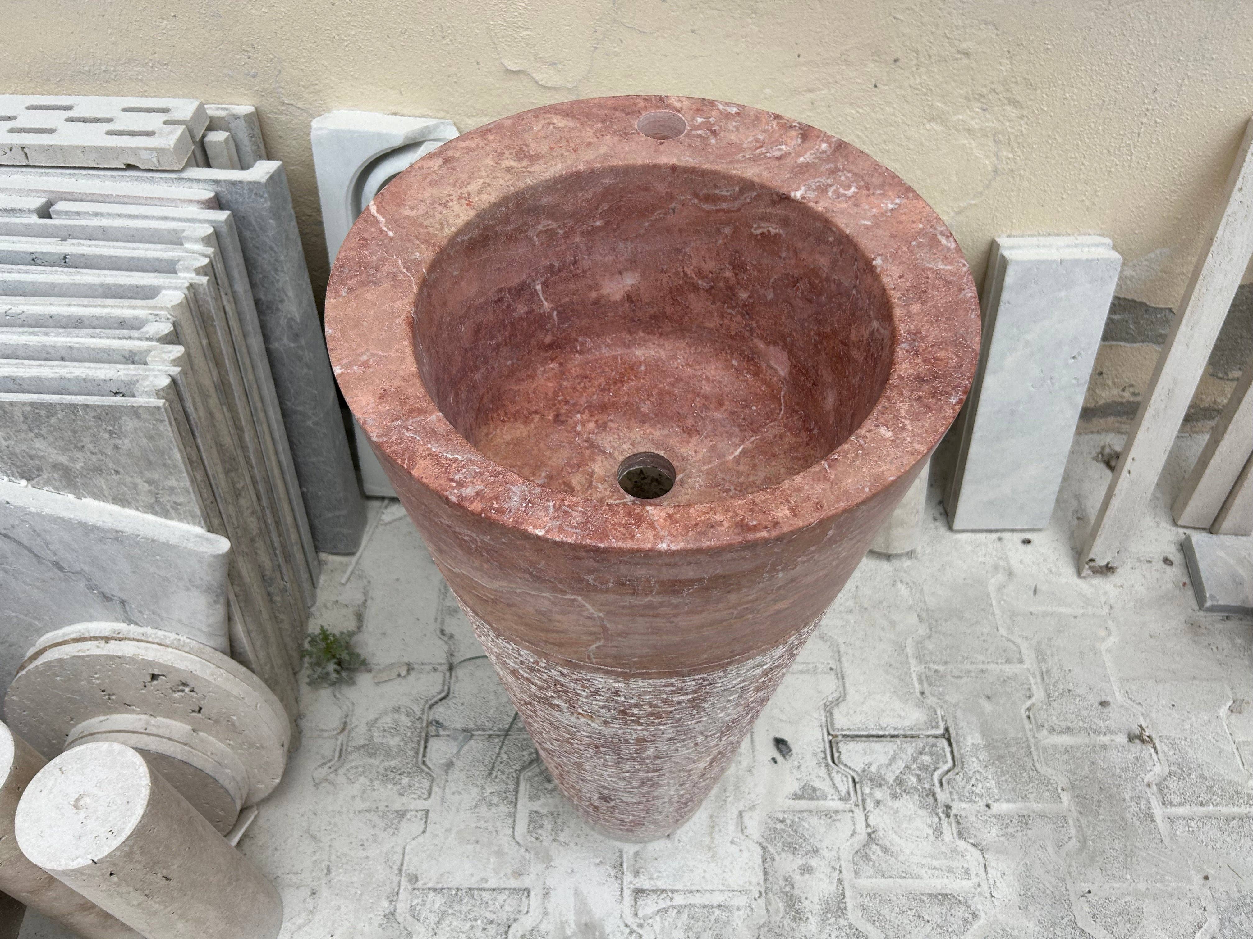 Arbon Marble - Wholesale Bathroom Accessory Set - Red Travertine Pedestal Sink Rustic Design, Powder Room Free Standing Sink for Farmhouse Bathroom4