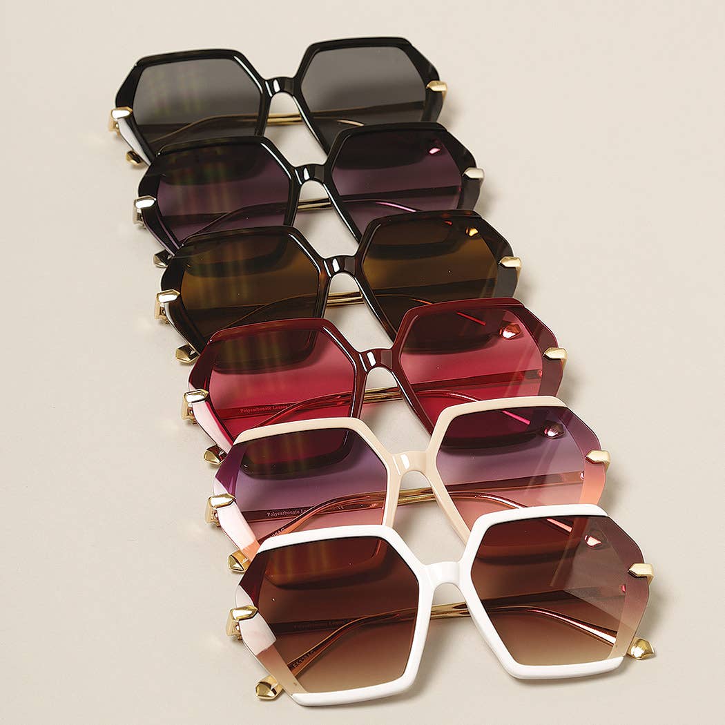  ASSORTED Women's Hexagonal Gold Leg Sunglasses for wholesale on Faire2