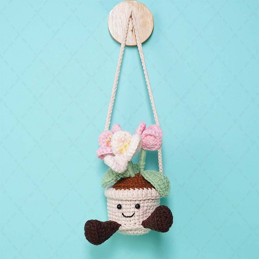 TOMOPOD LLC - Wholesale Car Decorative Charm - Women's - Crochet Smiling Tulip Flower Plant Pot Car Mirror Hanging1