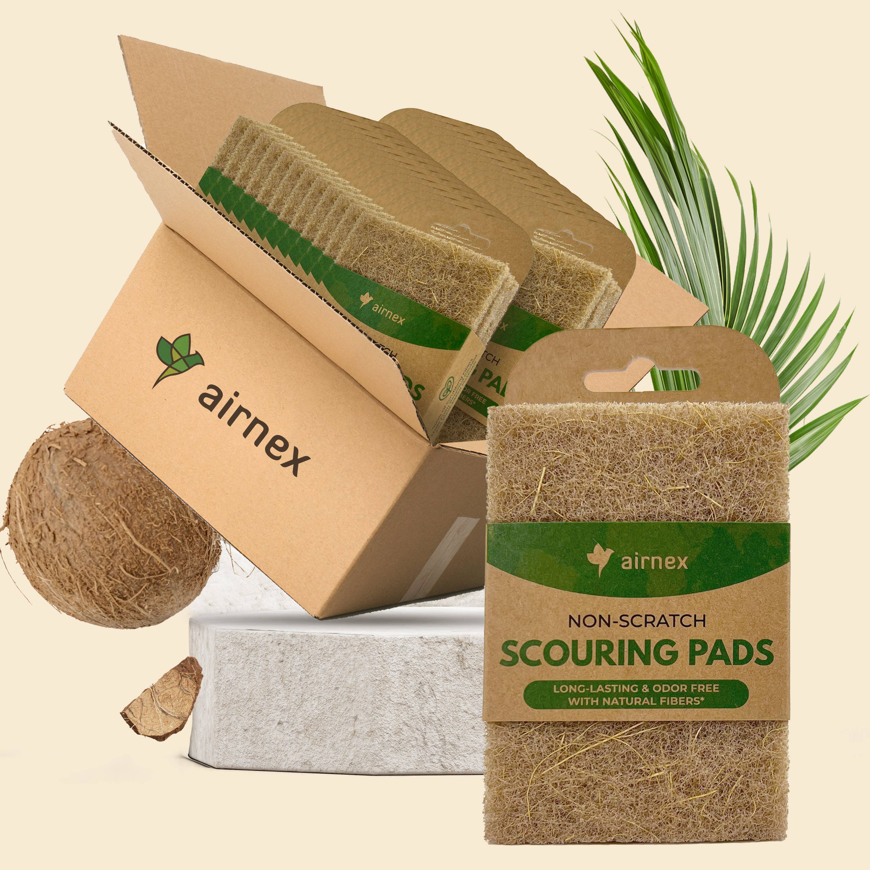 AIRNEX - Wholesale Cleaning Sponge - Eco-friendly Scouring Pad - 3 Pack Coconut Scourer6