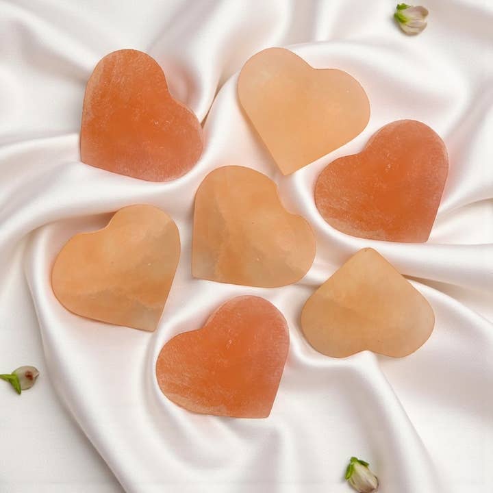 Crystal Heart - Peach Selenite for wholesale by Earths Elements Wholesale