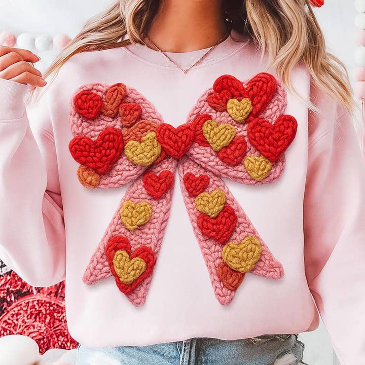 Faux Yarn Crochet Valentines Day Coquette Bow Shirt& Sweater for wholesale by DLT Ecommerce