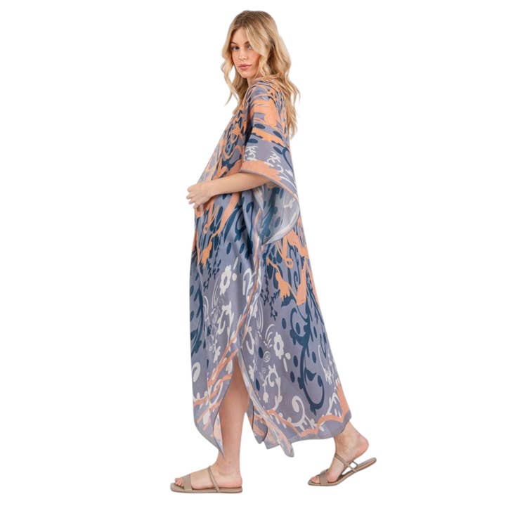 Kimono cardigan long léger à imprimé abstrait bohème pour la vente par LA Jewelry Plaza