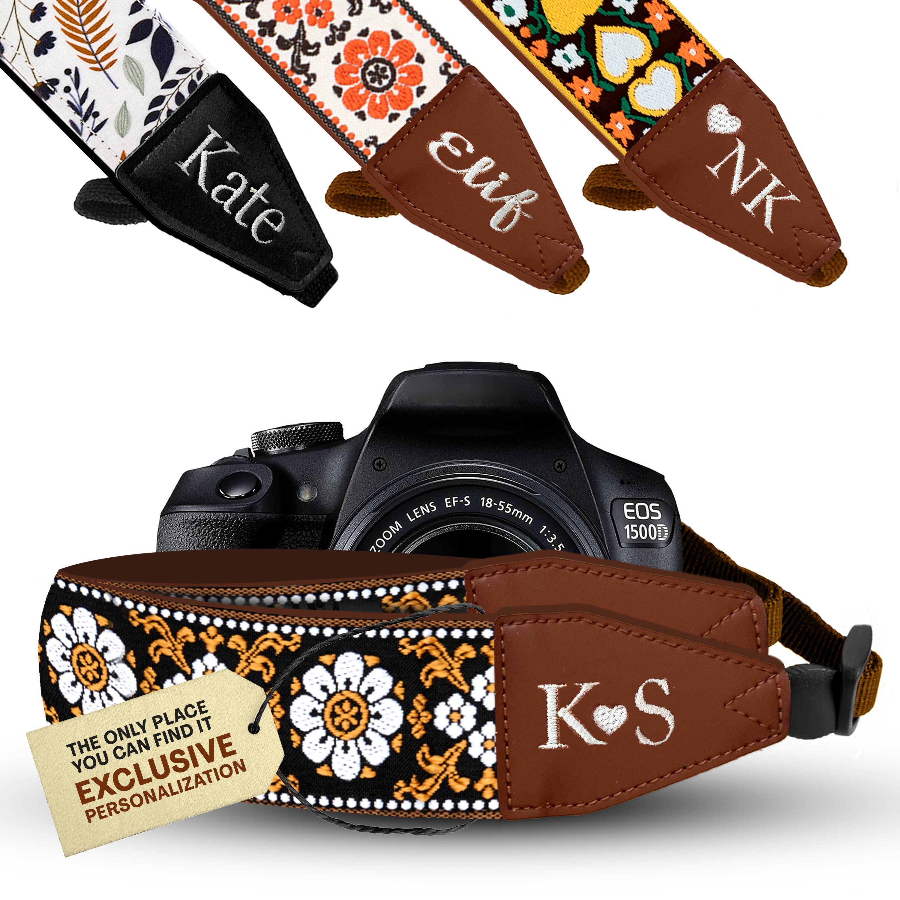 Gradzo – wholesale Camera strap – Custom Embroidery Camera Strap - Brown Flowers Camera Strap0