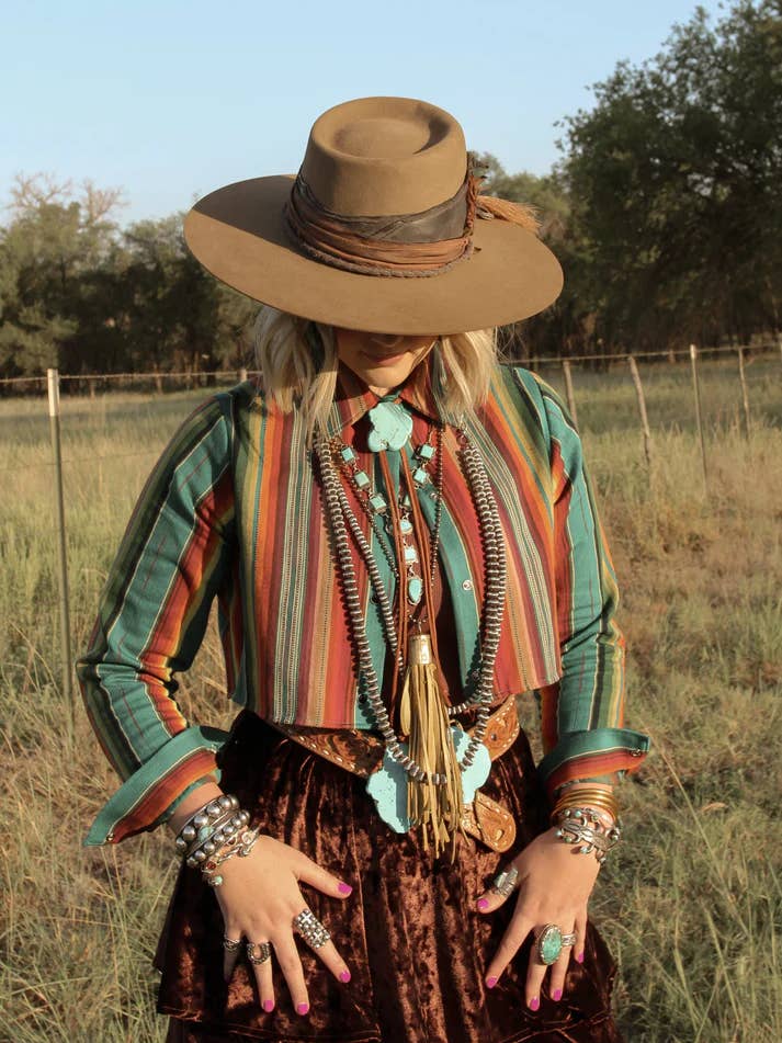 Stevie Crop - Teal Serape for wholesale by Silverado Apparel