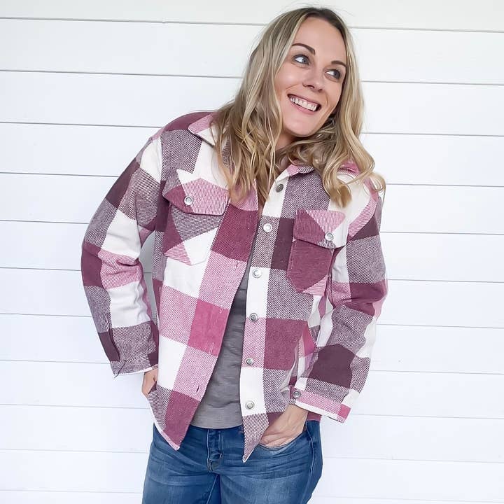 Raspberry Plaid Shacket for wholesale by Sweettine Wholesale